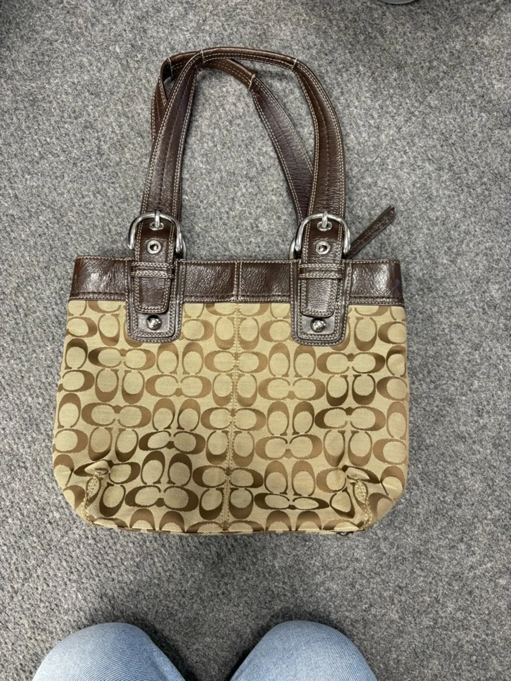Coach Beige and Brown Signature Canvas Tote F15047